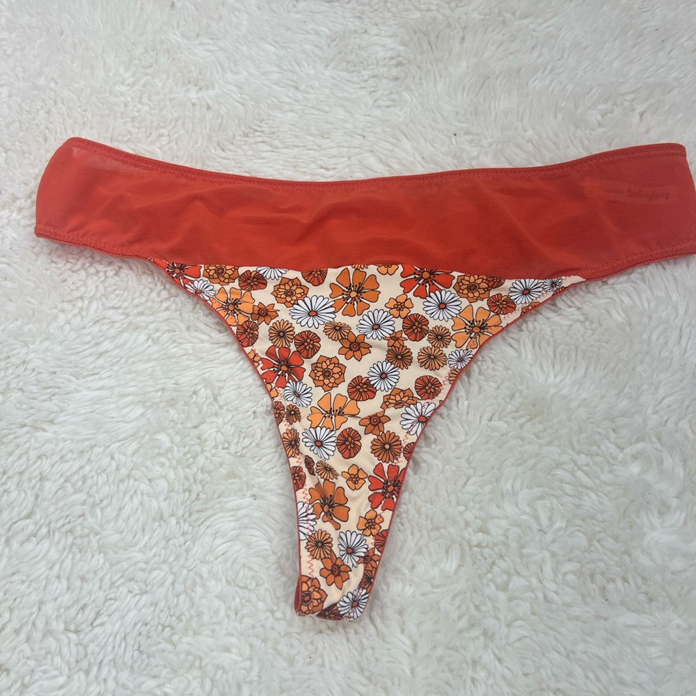 BootayBag thong panty Orange Floral  Size L # 120 NWOT